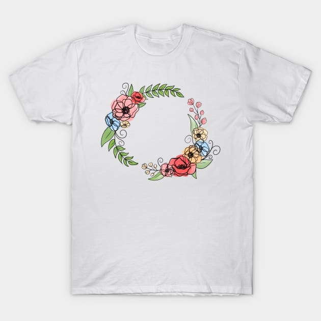 Floral Peony Loop Wreath T-Shirt by Lady Lilac